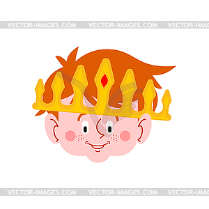 Little prince face. Boy in large crown. Royal son. - vector clipart