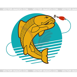 Fish and fishing rod emblem. Fishing club - vector clip art