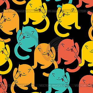 Cat licks itself pattern seamless. Home pet - vector clipart