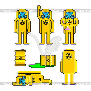 Biohazard protection set. Yellow Suit Chemical - vector clipart