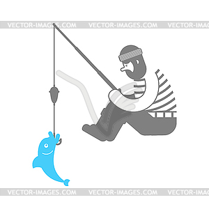 Fisherman and fishing rod  - vector image