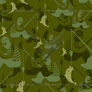 Рыбалка военного образца. Одежда для рыбаков - рисунок в векторе