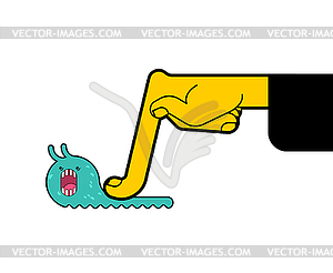 Finger presses slug. Hand Press Insect - vector clipart