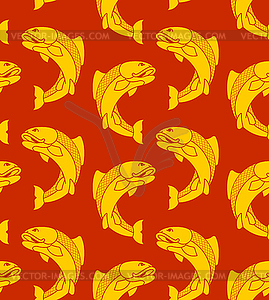 Gold Japanese carp pattern seamless. Koi ornament - vector clip art