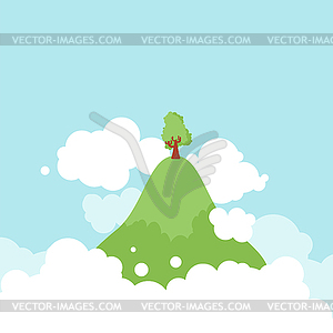 Flying Island in clouds in sky - vector image