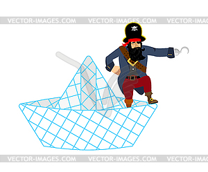 Pirate on Paper boat  - vector image