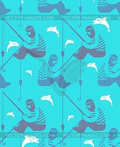 Fisherman pattern seamless. Fishing background. - vector EPS clipart