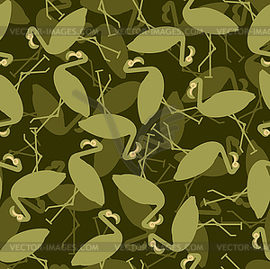 Flamingo military pattern. Bird clothing texture. - vector clipart