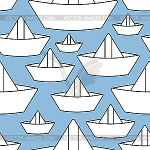 Paper boat pattern seamless. ship made of paper - stock vector clipart