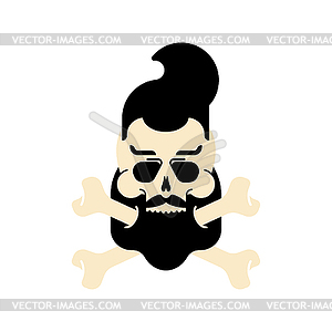 Skull hipster and bones. Beard and Crossbones. - vector image