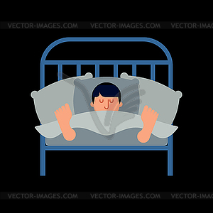 Guy in bed asleep . Man sleeping. sleeper male. i - vector image