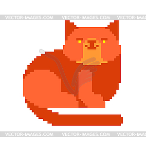 Red cat pixel art. 8 bit Digital home pet - vector image