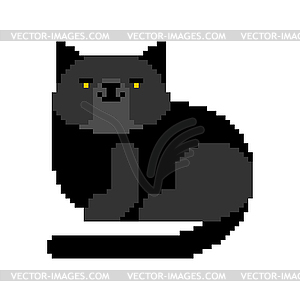 Black cat pixel art. 8 bit Digital home pet - vector EPS clipart