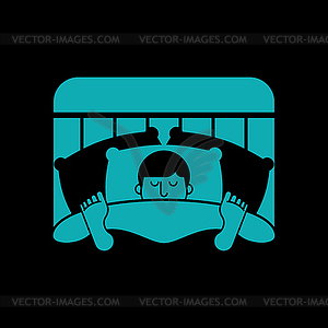 Guy in bed asleep icon. Man sleeping. sleeper - vector clipart