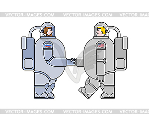 Космонавт России и космонавт США. Космонавт - векторное графическое изображение