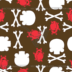 Heart Anatomy and skull and crossbones pattern - vector clip art