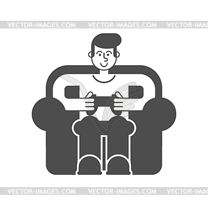 Gamer icon sign. Guy and videogame. Boy and - vector image