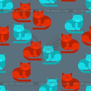 Cat pixel art pattern seamless. 8 bit Digital home - vector clip art