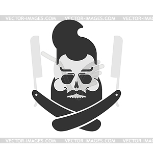 Skull hipster and straight razor. Beard and razor. - vector image