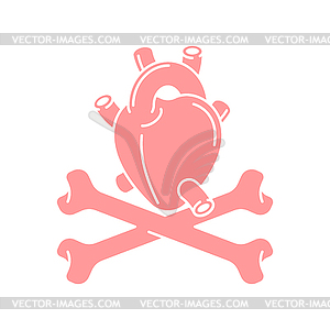 Heart Anatomy organ and crossbones  - vector clip art