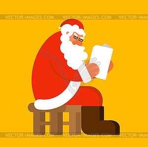 Santa reading mail. Claus and message. Xmas letter - vector image