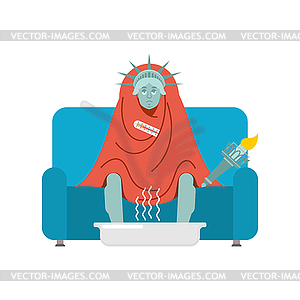 Statue of Liberty sick sitting in armchair wrapped - stock vector clipart