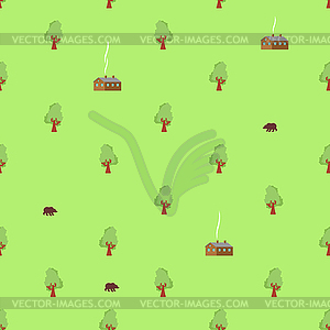 Village pattern seamless. Shed in woods. forest - vector EPS clipart