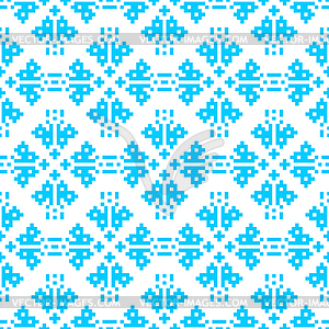 Pixel embroidery blue Christmas pattern seamless. - vector image