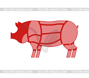 Свиные порезы. Свиньи Вырезанная из мяса. Схема свинины. - рисунок в векторе