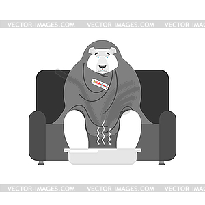 Polar bear sick sitting in armchair wrapped in - vector image