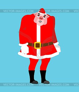 Sad Santa Pig Emoji. sorrowful Santa. Piggy - vector image