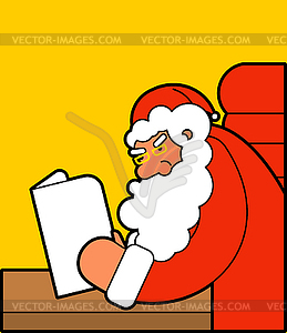 Santa reading mail. Claus and message. Xmas letter - vector image