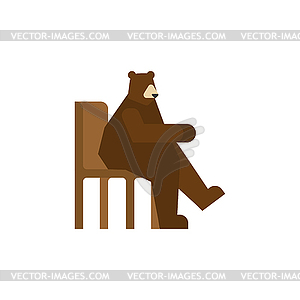 Bear on chair . Grizzly sitting. Russian bear - vector clipart