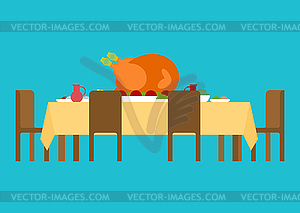 Turkey on table for thanksgiving day. National - vector image