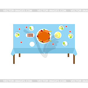 Turkey on table for thanksgiving day. National - vector image