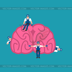 Repair and maintenance brain. miniature workers - vector clipart