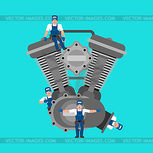 Engine and mechanic. Repair and maintenance - vector image