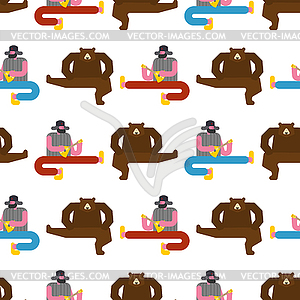 Russian man and bear dance pattern. Band music of - vector clipart