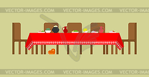Russian table with food. Traditional Russia meal. - vector clip art