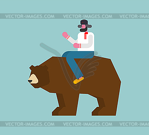 Russian man riding bear. National folk beast of - vector clipart