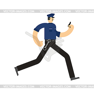 Policeman run. Cop chase. Officer Police pursuit. - vector clip art