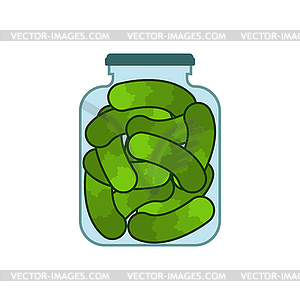 Bank pickled cucumbers. Preserved vegetables. - vector clipart