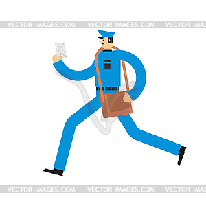 Postman run and mail bag. Mailman and letter - vector image