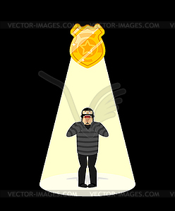 Police badge and criminal. Radiance of law and - vector clipart