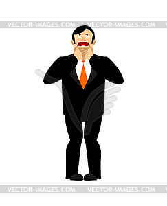 Businessman afraid looks up. Prays to god - vector clipart