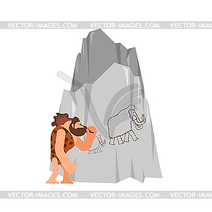 Caveman and Cudgel. Prehistoric man and club. - vector image