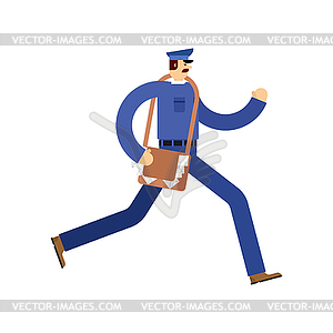 Postman run and postage bag. Mailman and mail - vector image