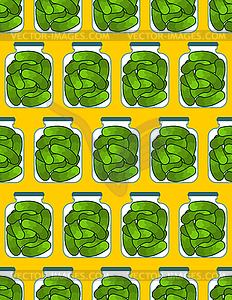 Bank pickled cucumbers pattern seamless. Preserved - vector clipart