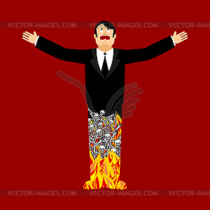 Sinner looked up to God. Feet are flames of hell. - vector clipart