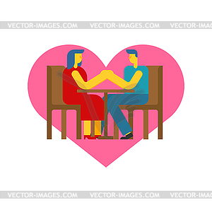 Date at table hold hands. rendezvous in cafe. Man - vector image